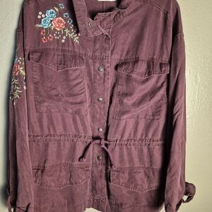 Time and Tru Plum Embroidered Utility Jacket